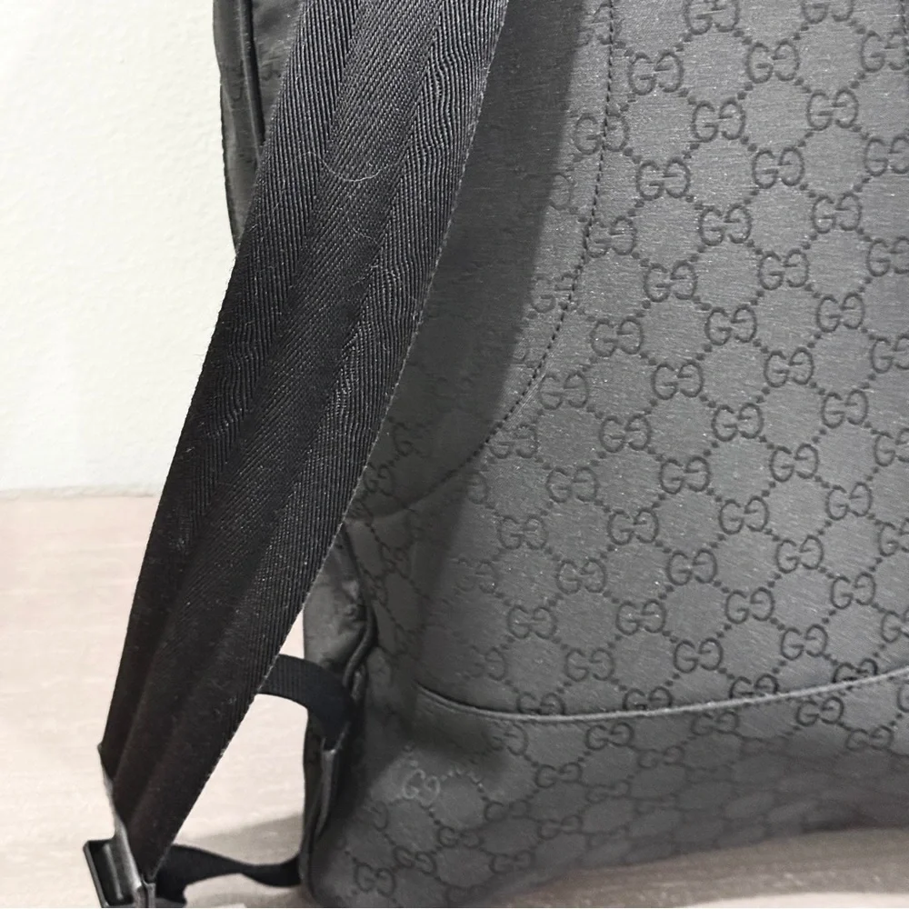 GUCCI Logo Leather Logo Nylon schoolbag Backpack Black - Picture 6 of 14
